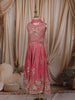 Warm pink Floral Sequins and Beads Embroidered Design Tissue Kids Lehenga with Dupatta