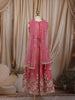 Warm pink Floral Sequins and Beads Embroidered Design Tissue Kids Lehenga with Dupatta