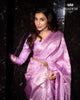 Dusty Lavender Floral Woven Design Pure Kanchipuram Silk Saree with Zari Border