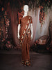 Rust Orange Striped Design Tussar Saree with Cow Motif Border