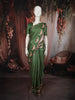 Leaf Green  Striped Design Tussar Saree with Cow Motif Border
