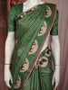 Leaf Green  Striped Design Tussar Saree with Cow Motif Border