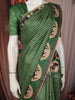 Leaf Green  Striped Design Tussar Saree with Cow Motif Border