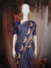Royal Blue Striped Design Tussar Saree with Cow Motif Border