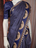 Royal Blue Striped Design Tussar Saree with Cow Motif Border