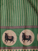 Leaf Green  Striped Design Tussar Saree with Cow Motif Border
