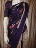 Dark Purple Floral Woven Design Semi Tussar Saree with Contrast Border