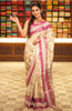 Off White Floral Vine Printed Design Chiffon Saree with Contrast Magenta Purple Zari Border