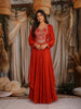 Orange Floral Embroidered Chiffon Gown