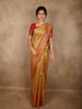 Antique Gold Floral Zari Woven Design Pure Kanchipuram Silk Saree with Contrast Zari Border