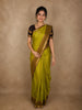 Antique Lime Green Checked Zari Woven Design Pure Kanchipuram Silk Saree with Contrast Zari Border