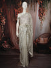 Soft Ivory Floral Vine Sequins Embroidered Design Net Party Wear Saree with Designer Border