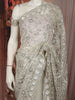 Soft Ivory Floral Vine Sequins Embroidered Design Net Party Wear Saree with Designer Border