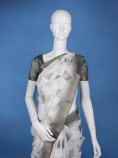 White Abstract Printed Chiffon Saree - Diadem
