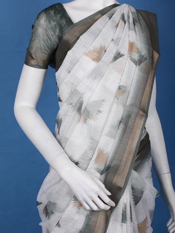 White Abstract Printed Chiffon Saree - Diadem