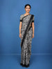 White Abstract Printed Semi Tussar Saree With Contrast Border