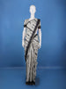 White Abstract Printed Semi Tussar Saree With Contrast Border
