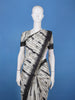 White Abstract Printed Semi Tussar Saree With Contrast Border