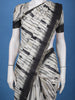 White Abstract Printed Semi Tussar Saree With Contrast Border