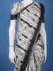 White Abstract Printed Semi Tussar Saree With Contrast Border