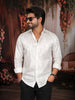 White Abstract Woven Design Pure Cotton Fancy Wear Full Sleeve Men Shirt