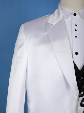 White Beaded Embroidery Satin Men's Suit - Diadem