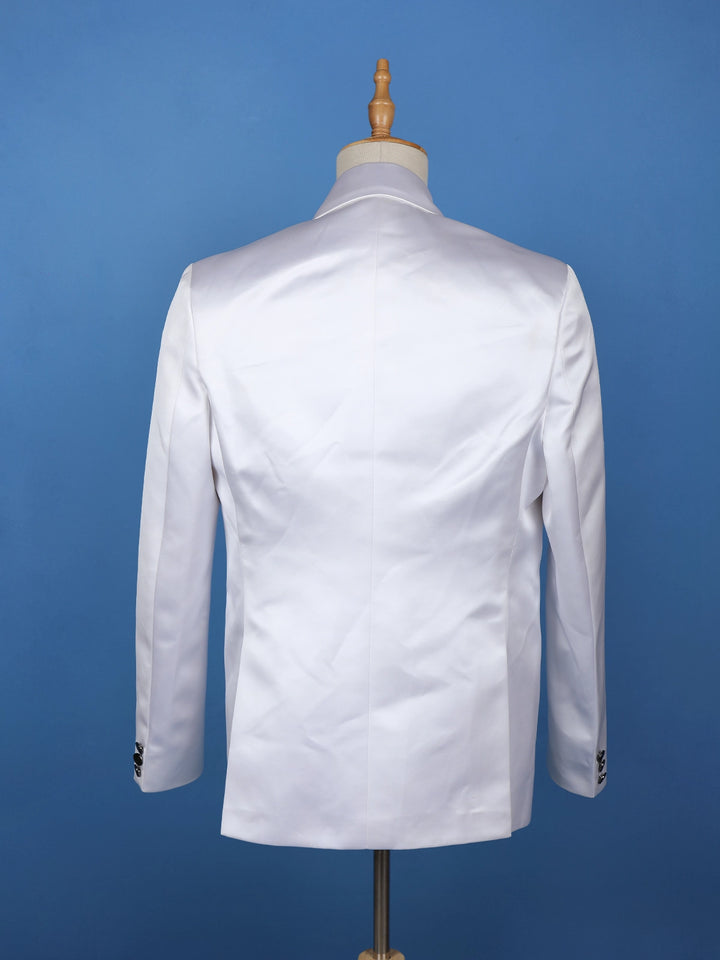 White Beaded Embroidery Satin Men's Suit - Diadem