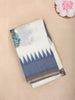 White Blue Peacock Printed Linen Cotton Saree with Contrast Woven Border