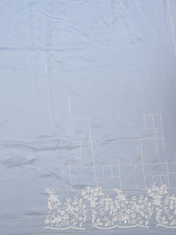 White Checked Design Synthetic Saree With Floral Embroidered Border - Diadem