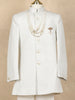 White Diamond Design Kids Semi Silk Sherwani Set with Pearl Brooch Accessory