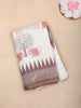 White Elephant Printed Linen Cotton Saree with Contrast Brown Border