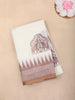 White Elephant Printed Linen Cotton Saree with Contrast Brown Border