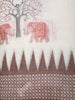 White Elephant Printed Linen Cotton Saree with Contrast Brown Border