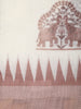 White Elephant Printed Linen Cotton Saree with Contrast Brown Border