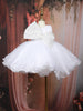 White Flared Sequin Design Net Frock With Oversized Bow