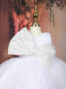 White Flared Sequin Design Net Frock With Oversized Bow