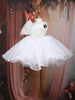 White Flared Sequin Design Net Frock With Oversized Bow