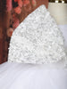 White Flared Sequin Design Net Frock With Oversized Bow