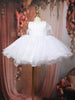 White Flared Sequin Design Net Frock With Oversized Bow
