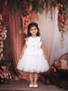 White Floral Appliqué Layered Tulle Satin Party Wear Frock