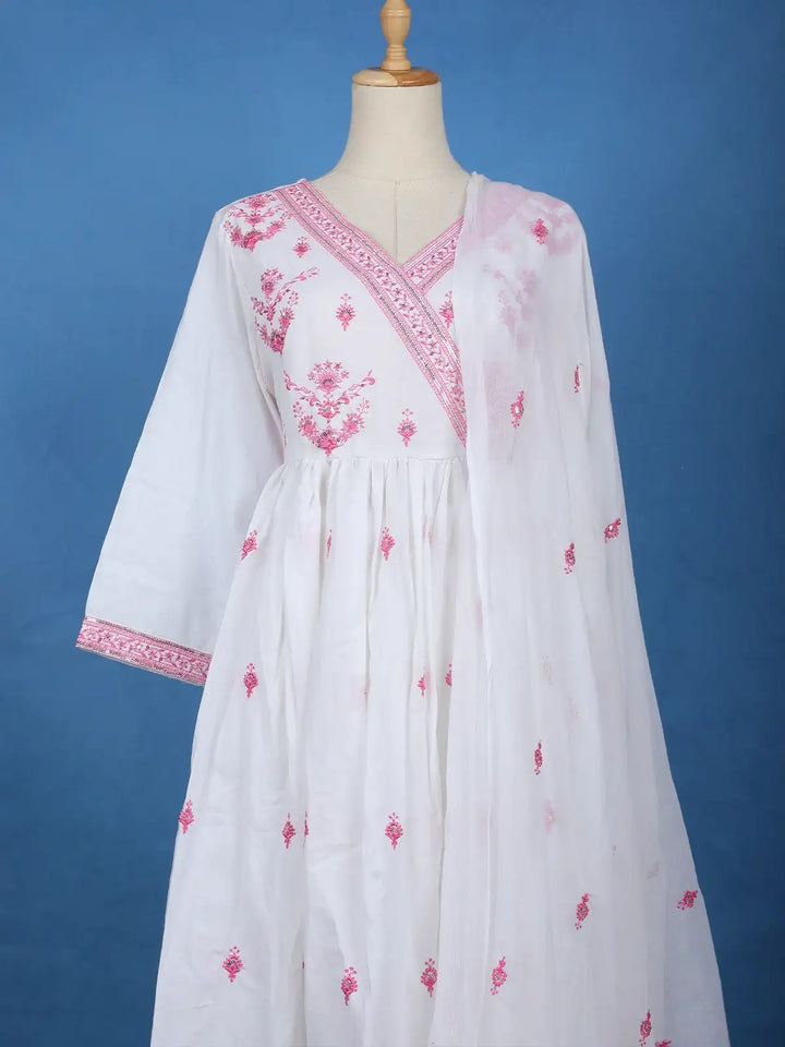 White Floral Design Cotton Salwar Suit - Diadem