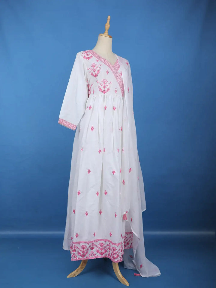 White Floral Design Cotton Salwar Suit - Diadem