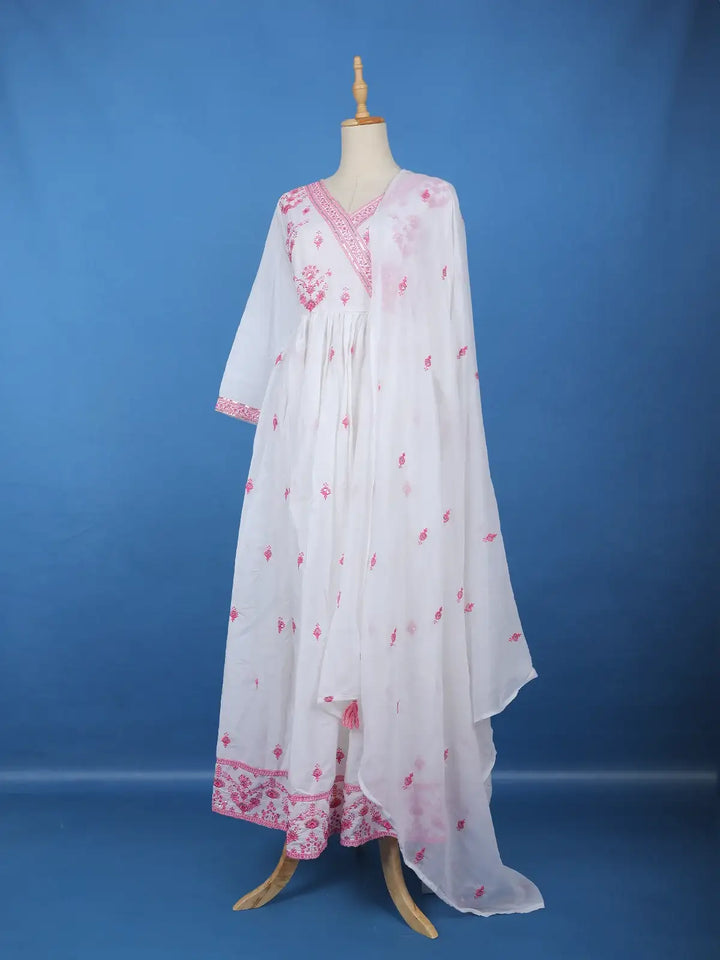 White Floral Design Cotton Salwar Suit - Diadem