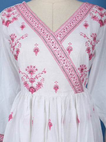 White Floral Design Cotton Salwar Suit - Diadem