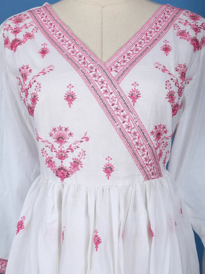 White Floral Design Cotton Salwar Suit - Diadem