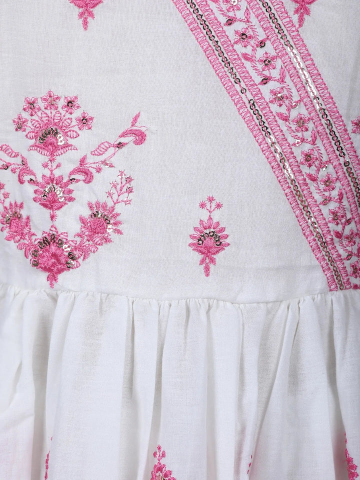 White Floral Design Cotton Salwar Suit - Diadem