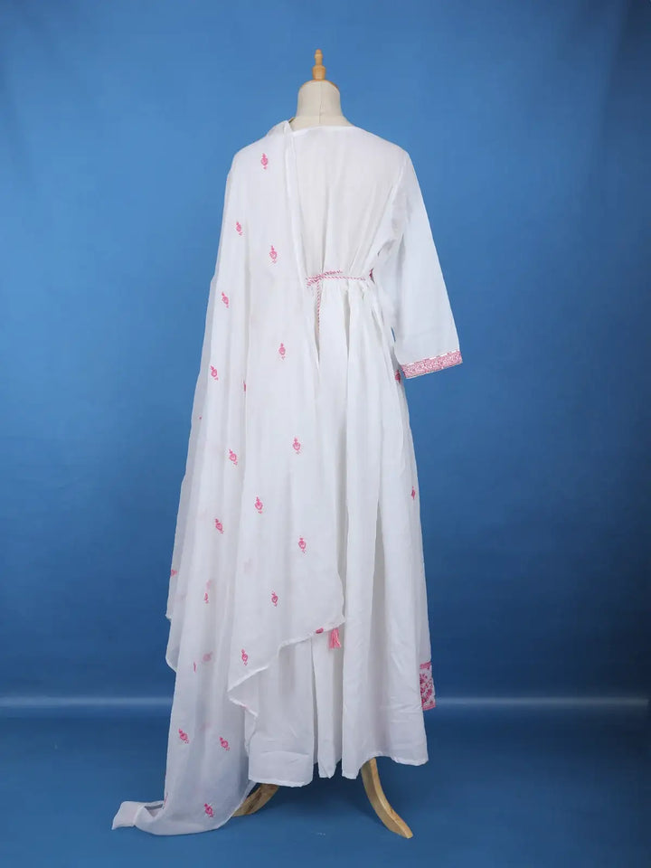 White Floral Design Cotton Salwar Suit - Diadem