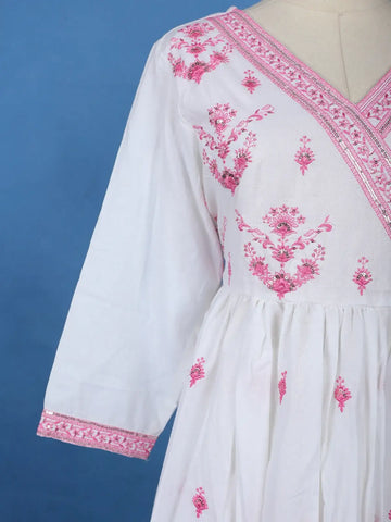 White Floral Design Cotton Salwar Suit - Diadem