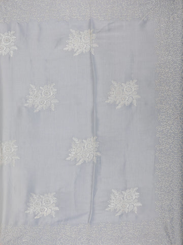 White Floral Design Cotton Saree - Diadem