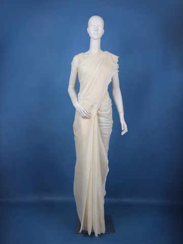 White Floral Design Cotton Saree - Diadem